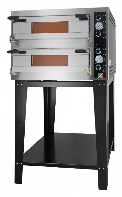 Piec do pizzy F44 2-komorowy, 8 x fi 34 cm, podstawa do pieca czarna,  EFFEUNO
